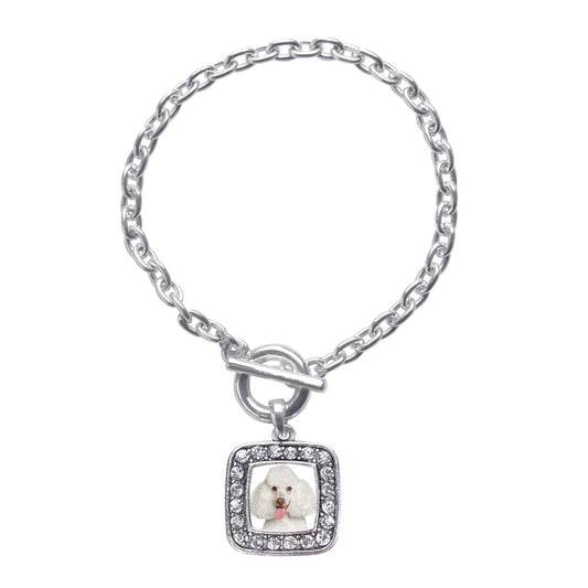 Silver Poodle Face Square Charm Toggle Bracelet