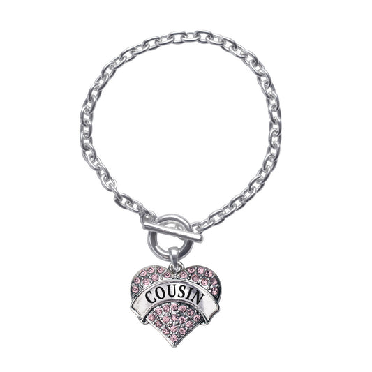 Silver Cousin Pink Pink Pave Heart Charm Toggle Bracelet