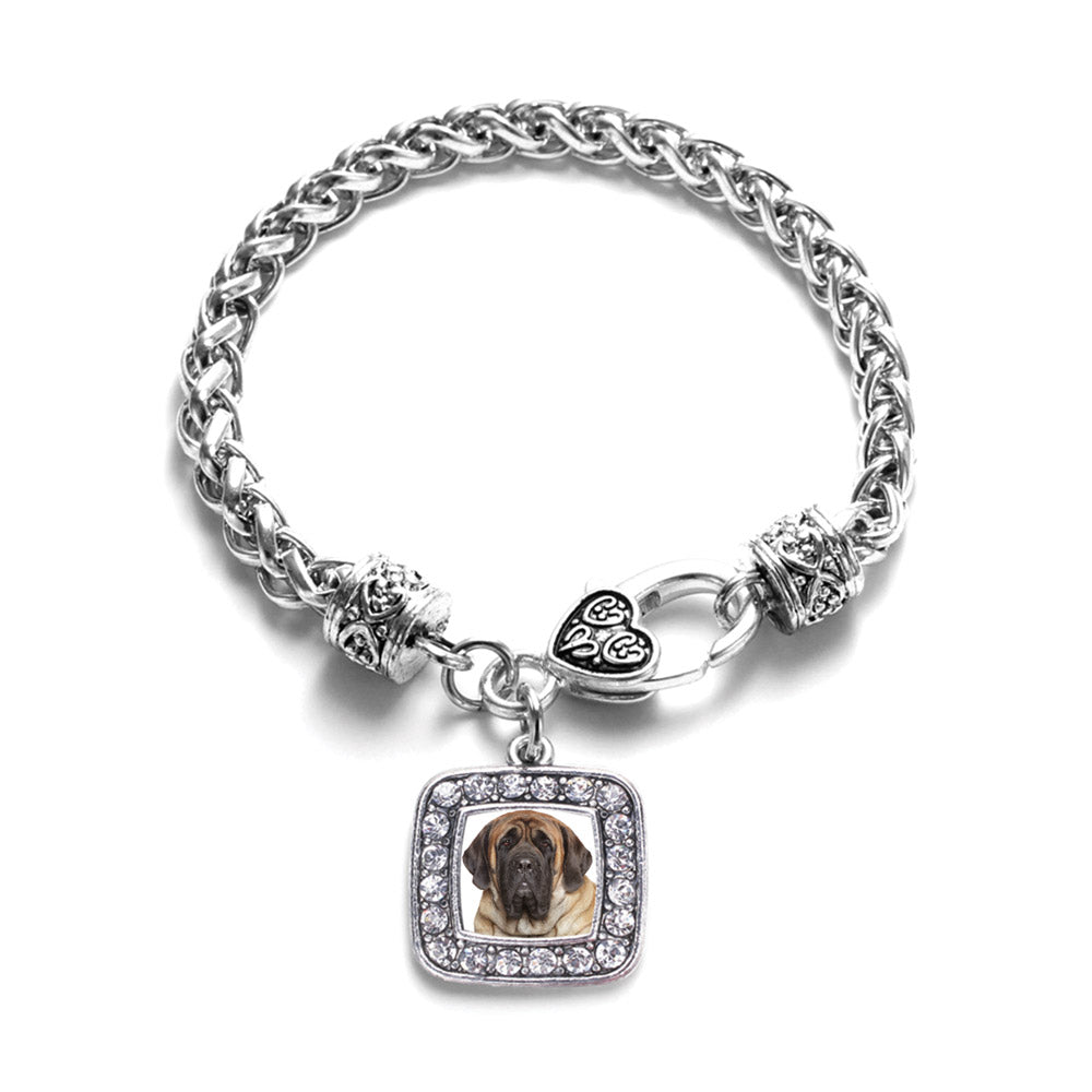 Silver Mastiff Face Square Charm Braided Bracelet
