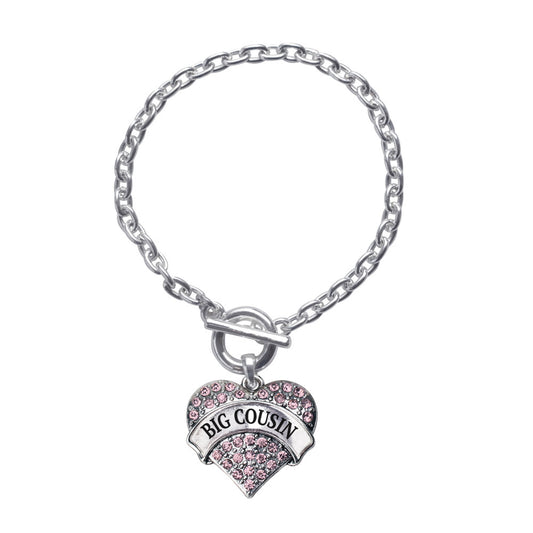 Silver Big Cousin Pink Pink Pave Heart Charm Toggle Bracelet