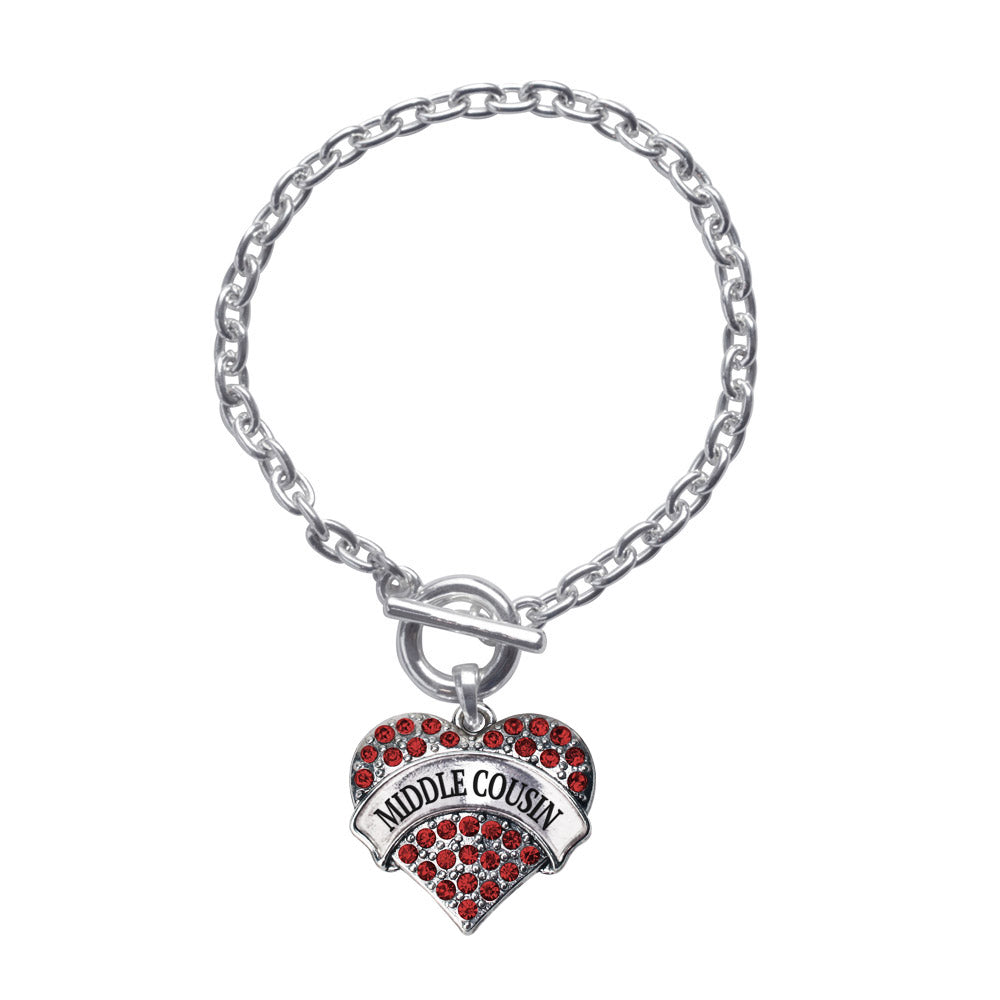 Silver Middle Cousin Red Red Pave Heart Charm Toggle Bracelet