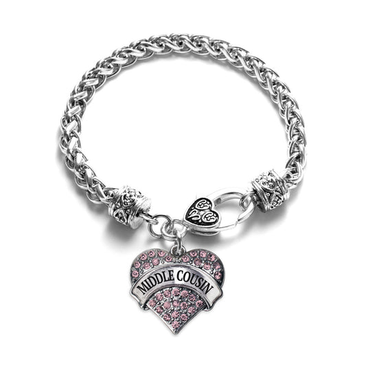 Silver Middle Cousin Pink Pink Pave Heart Charm Braided Bracelet