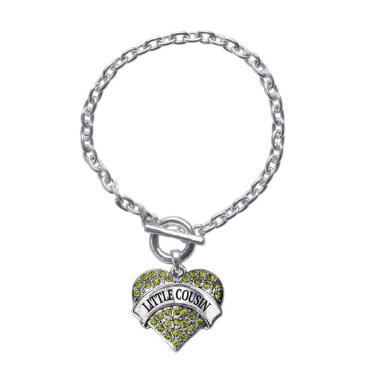 Silver Little Cousin Green Green Pave Heart Charm Toggle Bracelet