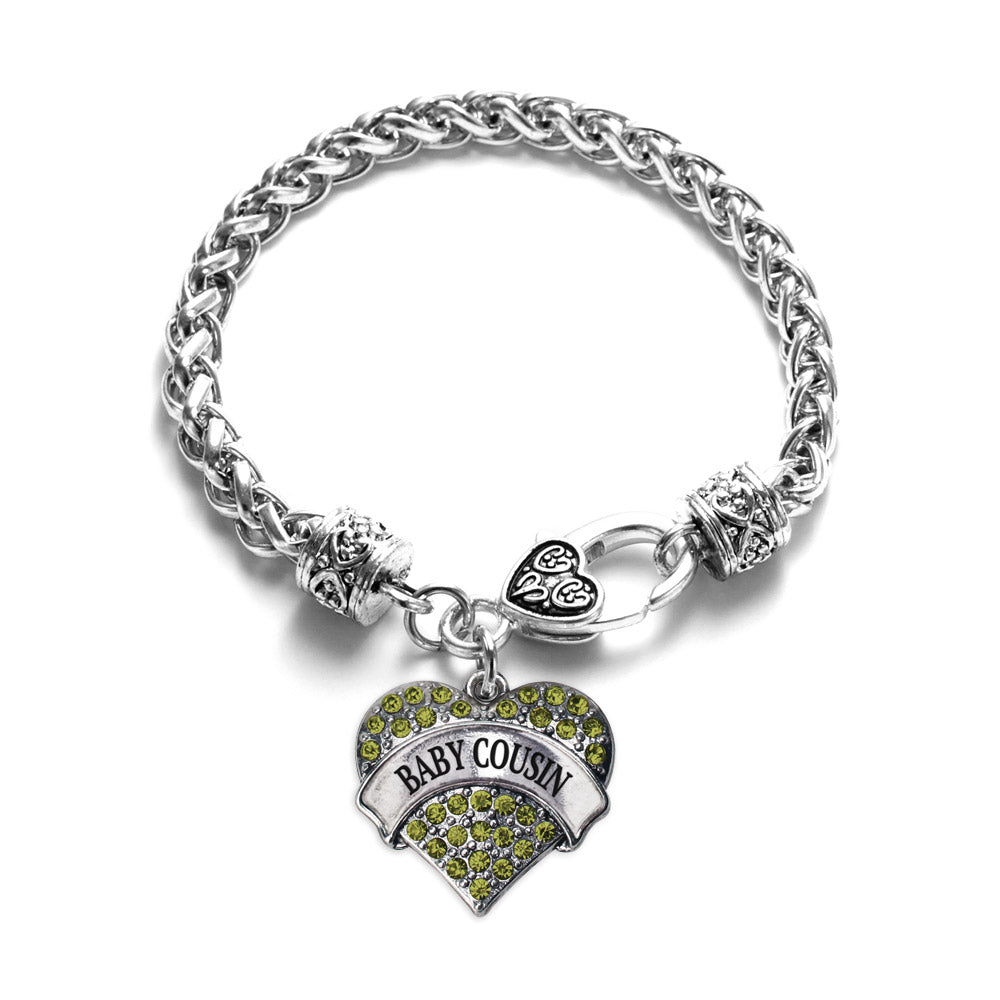 Silver Baby Cousin Green Green Pave Heart Charm Braided Bracelet