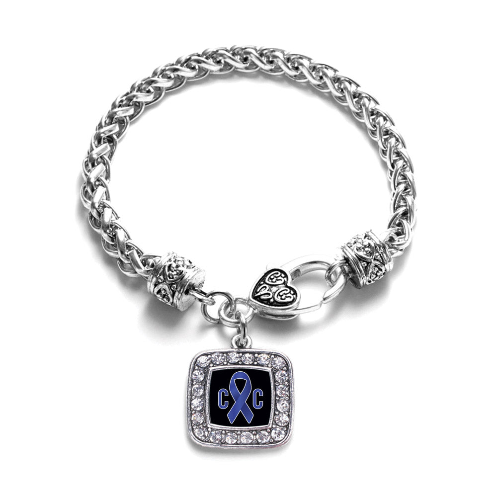 Silver Colon Cancer Awareness Square Charm Braided Bracelet