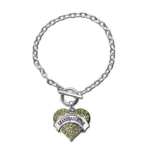 Silver Granddaughter Green Green Pave Heart Charm Toggle Bracelet