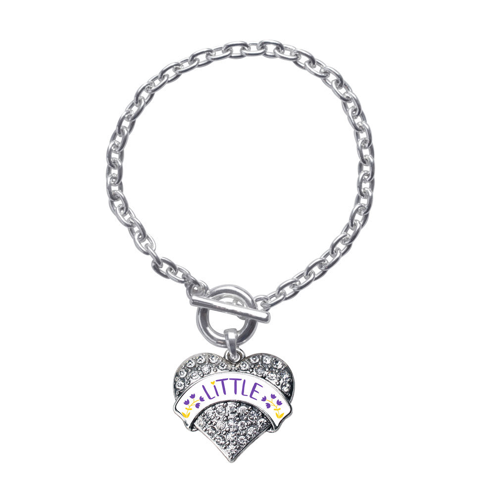 Silver Royal Purple and Canary Yellow Little Pave Heart Charm Toggle Bracelet