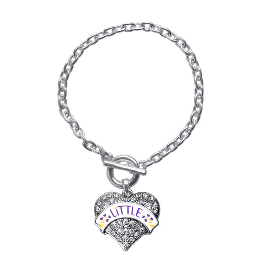 Silver Royal Purple and Canary Yellow Little Pave Heart Charm Toggle Bracelet