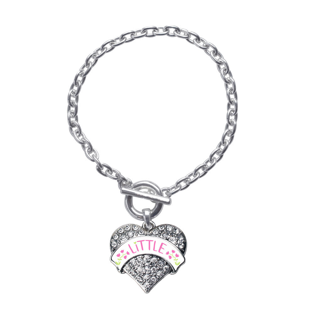 Silver Rose and Green Little Pave Heart Charm Toggle Bracelet
