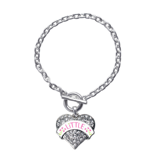 Silver Rose and Green Little Pave Heart Charm Toggle Bracelet
