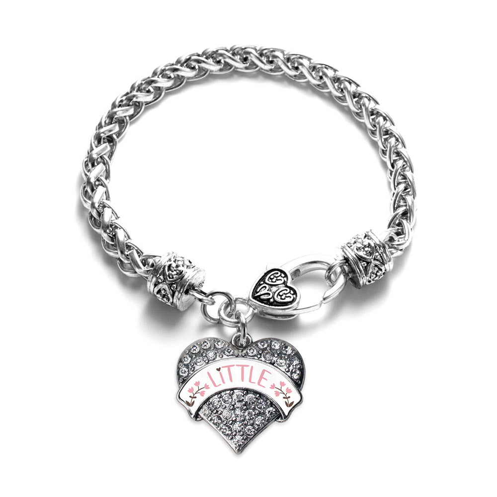 Silver Rose and Brown Little Pave Heart Charm Braided Bracelet