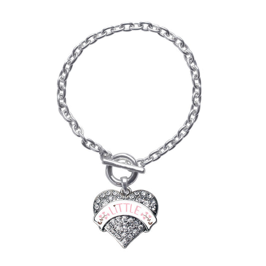 Silver Rose and Brown Little Pave Heart Charm Toggle Bracelet
