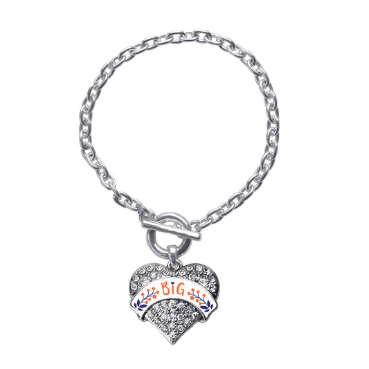 Silver Orange and Navy Blue Big Pave Heart Charm Toggle Bracelet