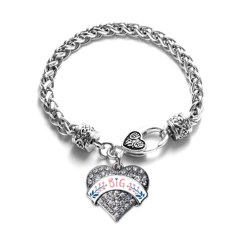 Silver Rose and Navy Blue Big Pave Heart Charm Braided Bracelet