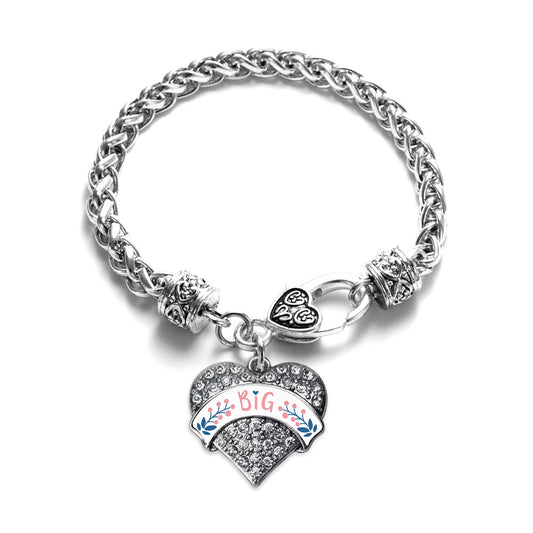 Silver Rose and Navy Blue Big Pave Heart Charm Braided Bracelet