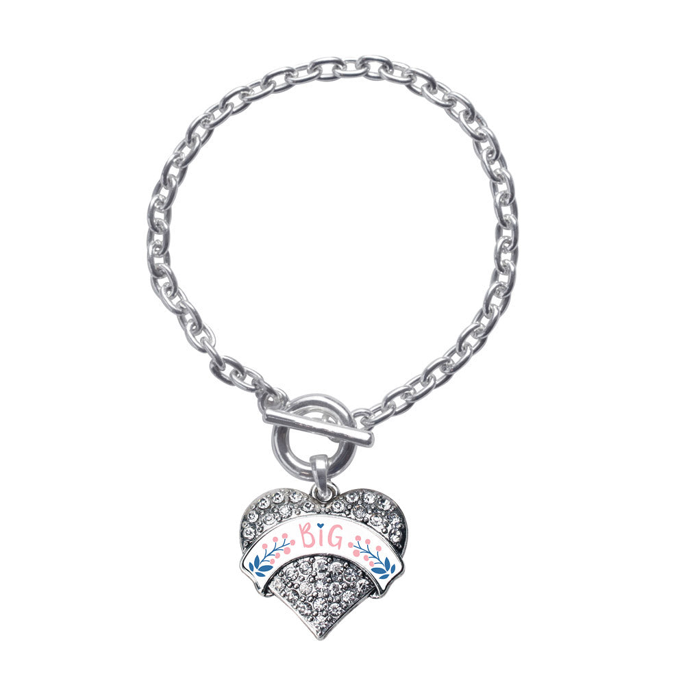 Silver Rose and Navy Blue Big Pave Heart Charm Toggle Bracelet
