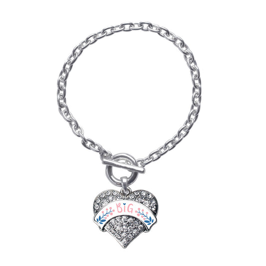 Silver Rose and Navy Blue Big Pave Heart Charm Toggle Bracelet
