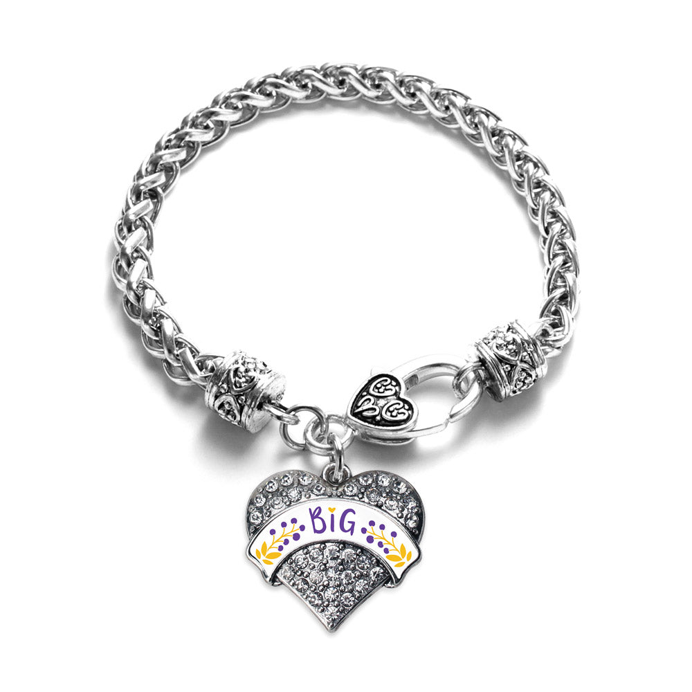 Silver Royal Purple and Canary Yellow Big Pave Heart Charm Braided Bracelet