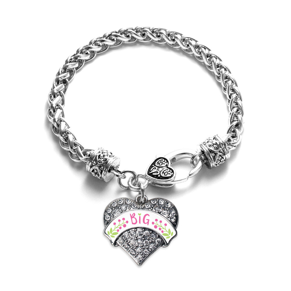 Silver Rose and Green Big Pave Heart Charm Braided Bracelet