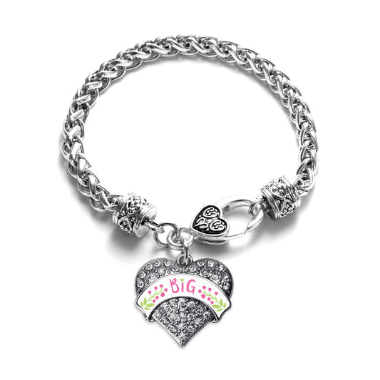 Silver Rose and Green Big Pave Heart Charm Braided Bracelet