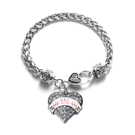Silver Pink and Brown Big Pave Heart Charm Braided Bracelet