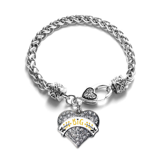 Silver Canary Yellow and Black Big Pave Heart Charm Braided Bracelet