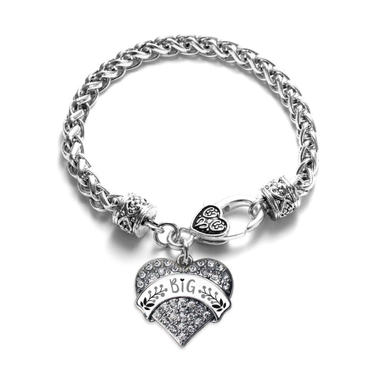Silver Gray and Black Big Pave Heart Charm Braided Bracelet