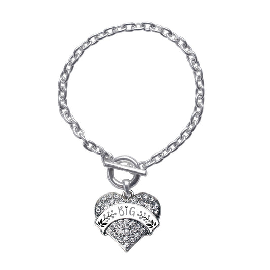 Silver Gray and Black Big Pave Heart Charm Toggle Bracelet