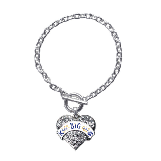 Silver Navy Blue and Gold Big Pave Heart Charm Toggle Bracelet