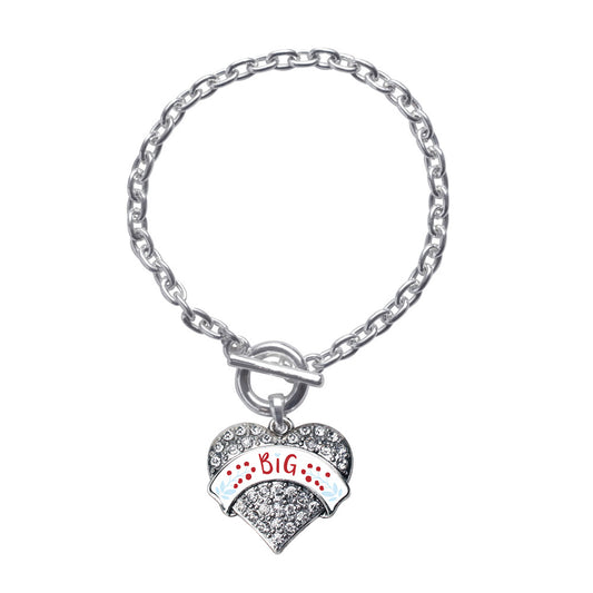 Silver Wine Red and Blue Big Pave Heart Charm Toggle Bracelet
