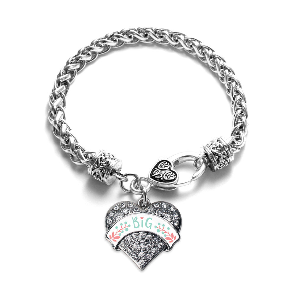 Silver Mint and Peach Big Pave Heart Charm Braided Bracelet