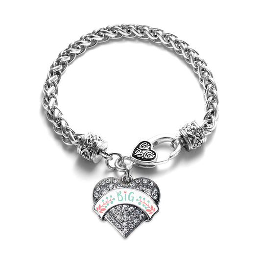 Silver Mint and Peach Big Pave Heart Charm Braided Bracelet