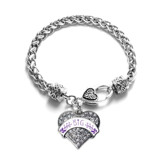 Silver Lavender and Royal Purple Big Pave Heart Charm Braided Bracelet