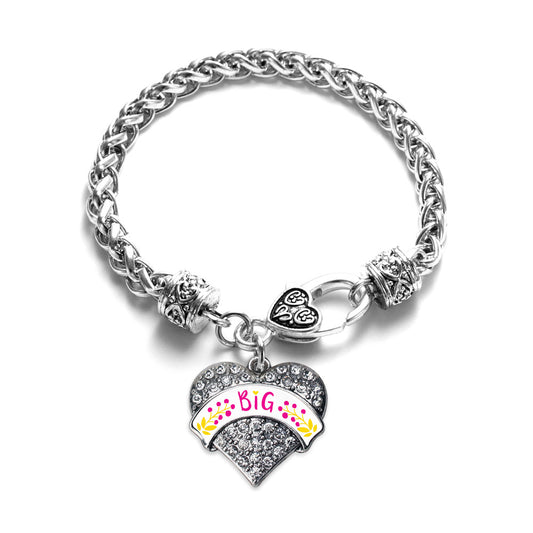 Silver Fuchsia and Yellow Big Pave Heart Charm Braided Bracelet