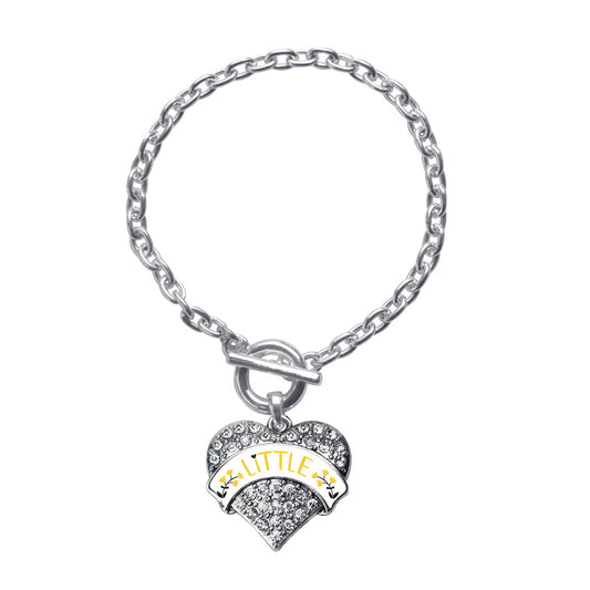 Silver Canary Yellow and Black Little Pave Heart Charm Toggle Bracelet
