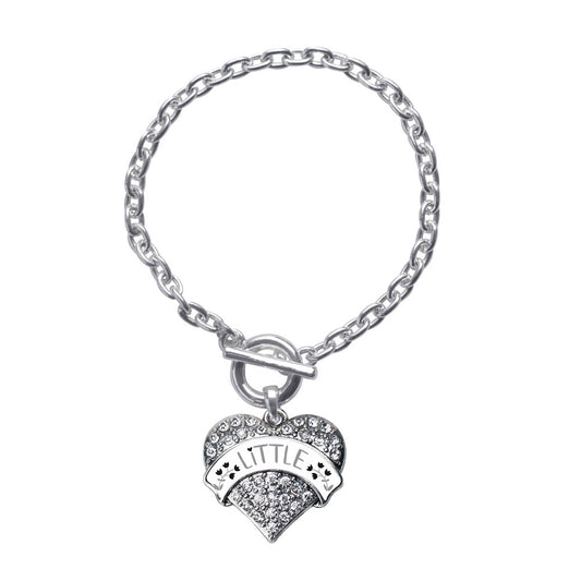 Silver Grey and Black Little Pave Heart Charm Toggle Bracelet