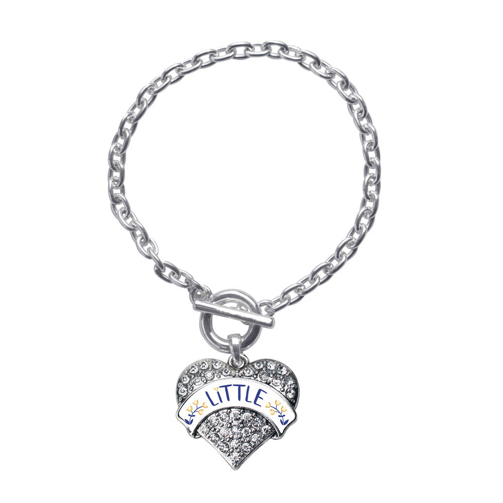Silver Navy Blue and Gold Little Pave Heart Charm Toggle Bracelet