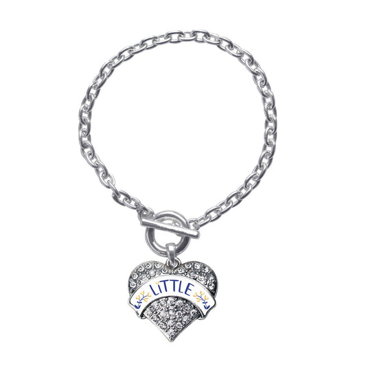 Silver Navy Blue and Gold Little Pave Heart Charm Toggle Bracelet