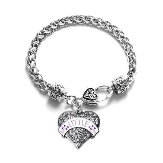 Silver Lavender and Royal Purple Little Pave Heart Charm Braided Bracelet