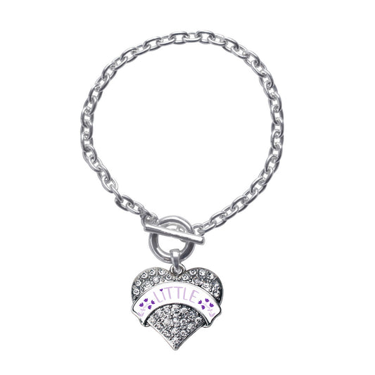 Silver Lavender and Royal Purple Little Pave Heart Charm Toggle Bracelet