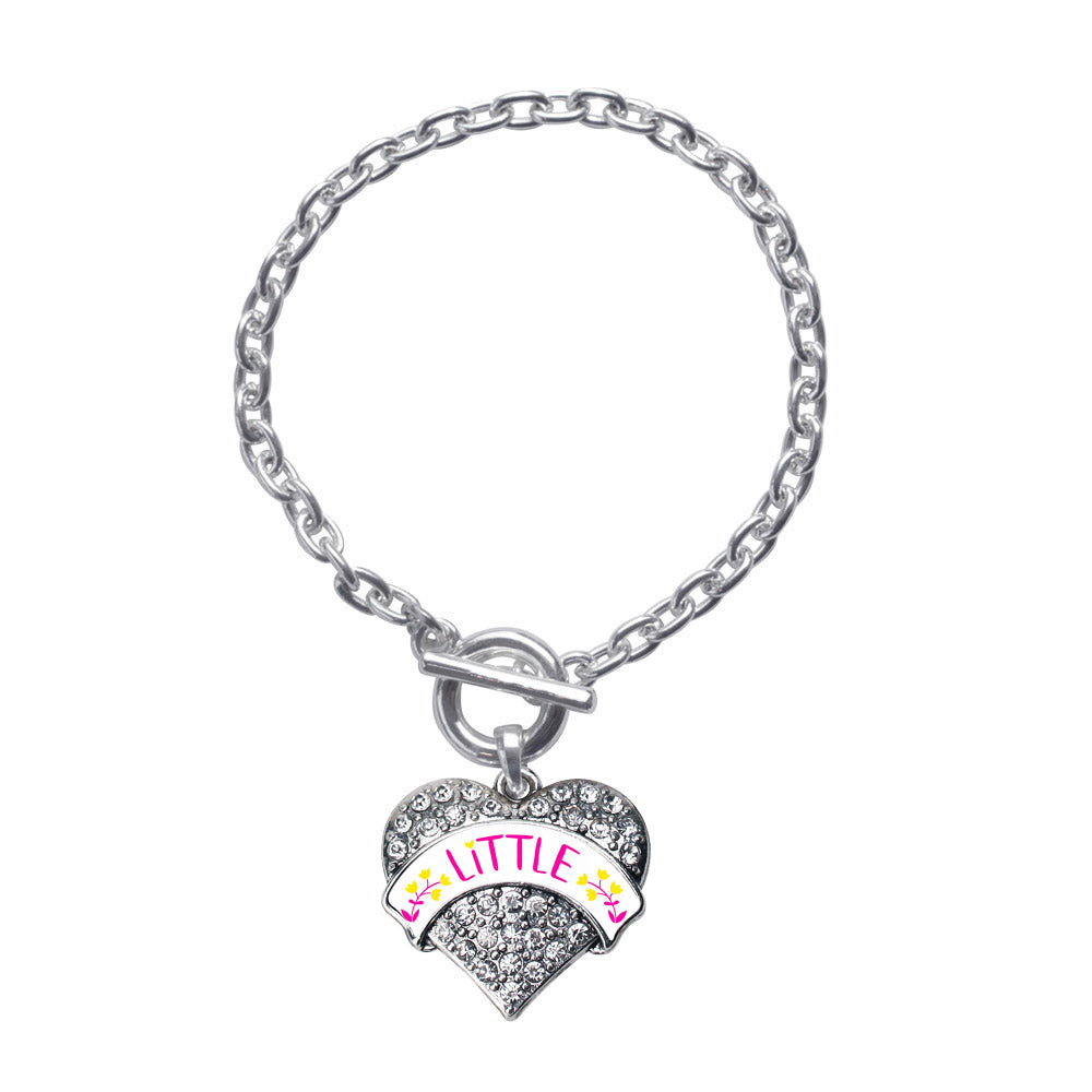 Silver Fuchsia and Yellow Little Pave Heart Charm Toggle Bracelet