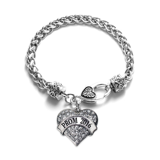 Silver Prom 2016 Pave Heart Charm Braided Bracelet