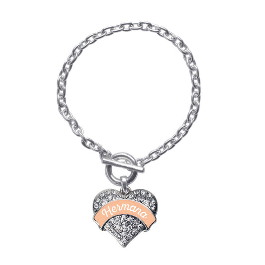 Silver Hermana - Peach Pave Heart Charm Toggle Bracelet