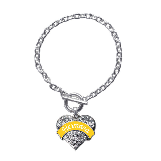 Silver Hermana - Marigold Pave Heart Charm Toggle Bracelet