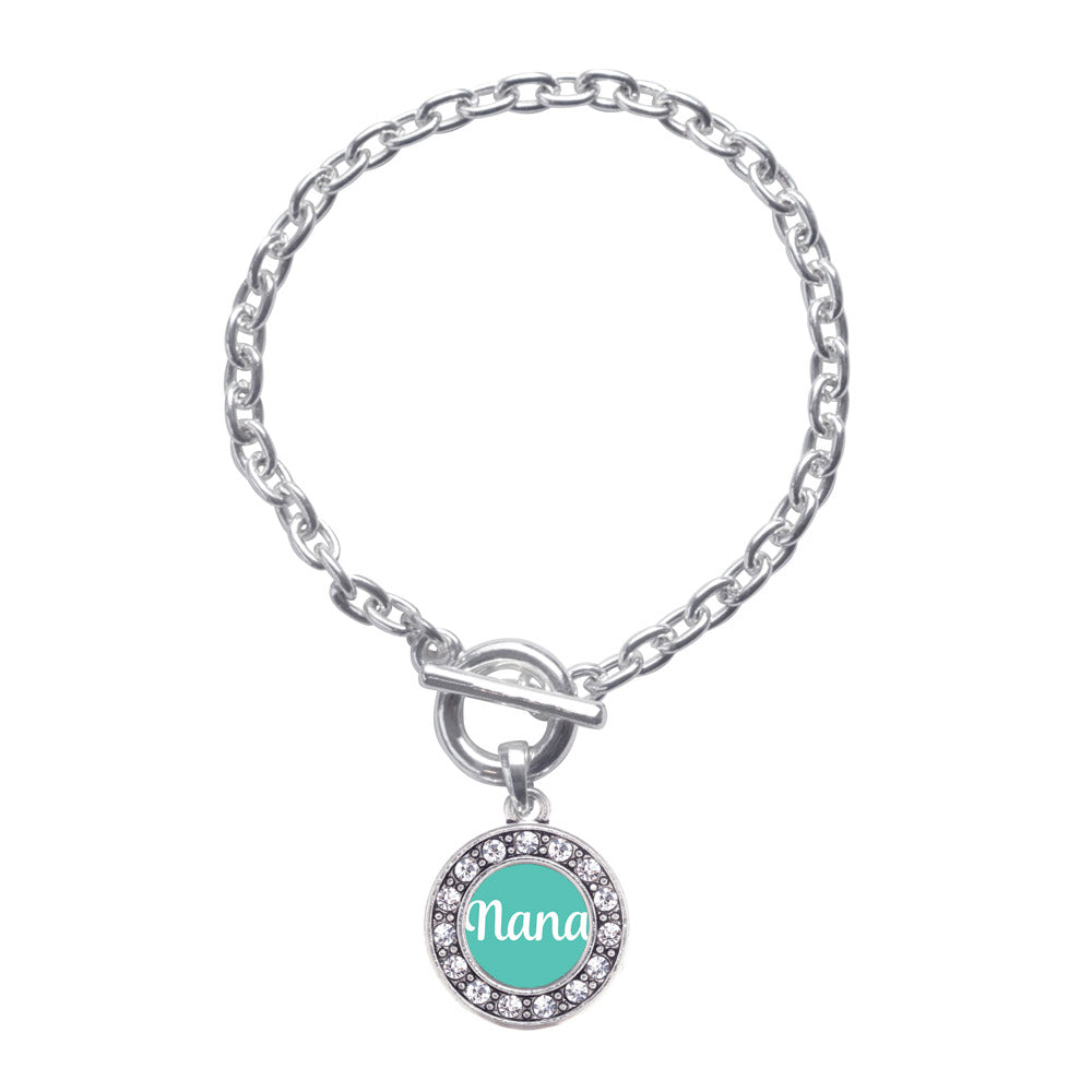 Silver Teal Nana Circle Charm Toggle Bracelet