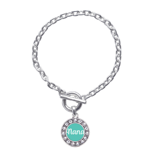 Silver Teal Nana Circle Charm Toggle Bracelet
