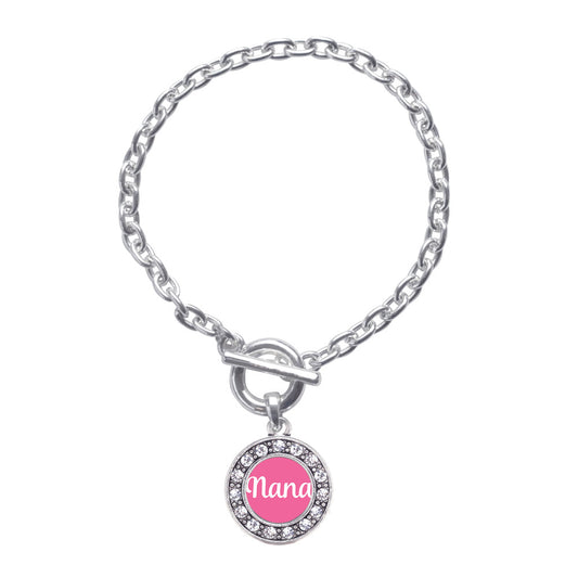 Silver Pink Nana Circle Charm Toggle Bracelet