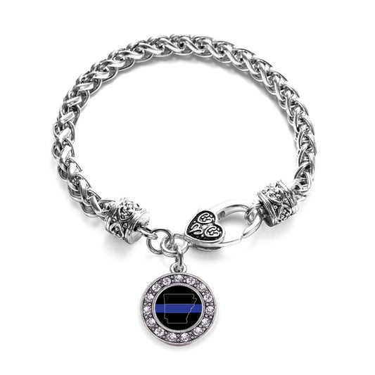 Silver Arkansas Thin Blue Line Circle Charm Braided Bracelet
