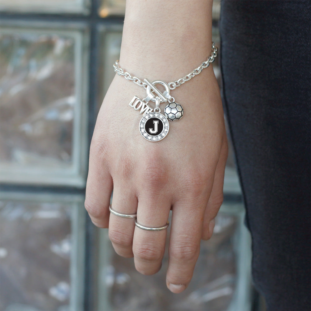 Silver Soccer - Sports Initial J Circle Charm Toggle Bracelet