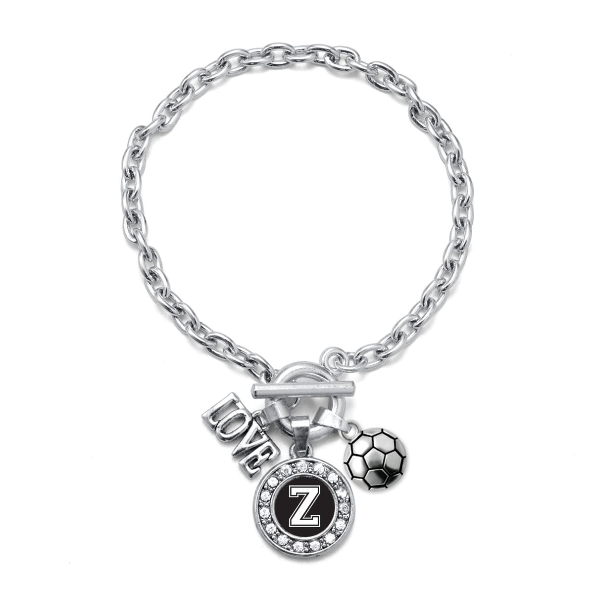 Silver Soccer - Sports Initial Z Circle Charm Toggle Bracelet